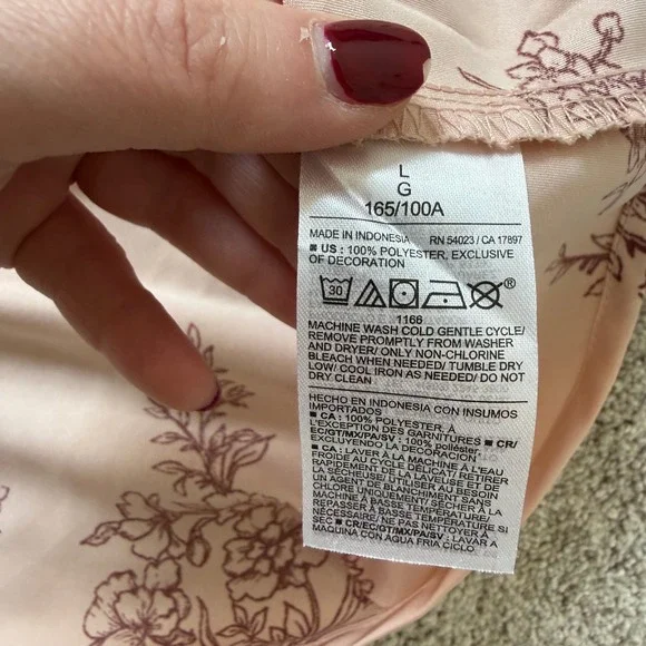 Women's Pink Floral Satin Lace Trim Midi Slip Dress Large Feminine Romantic - Picture 8 of 11